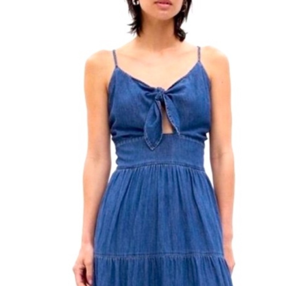 Blue Sleeveless Tie Front Maxi Dress